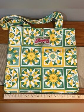 Big Bud Press Green, Yellow & White Cotton Shopper Tote with Sunburst Pattern